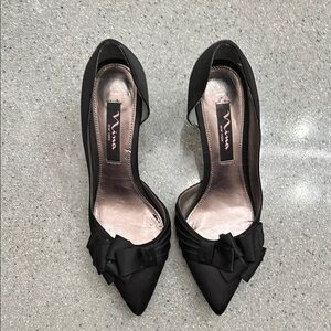 Nina Shoes Black D'Orsay Heels with Bow Accent